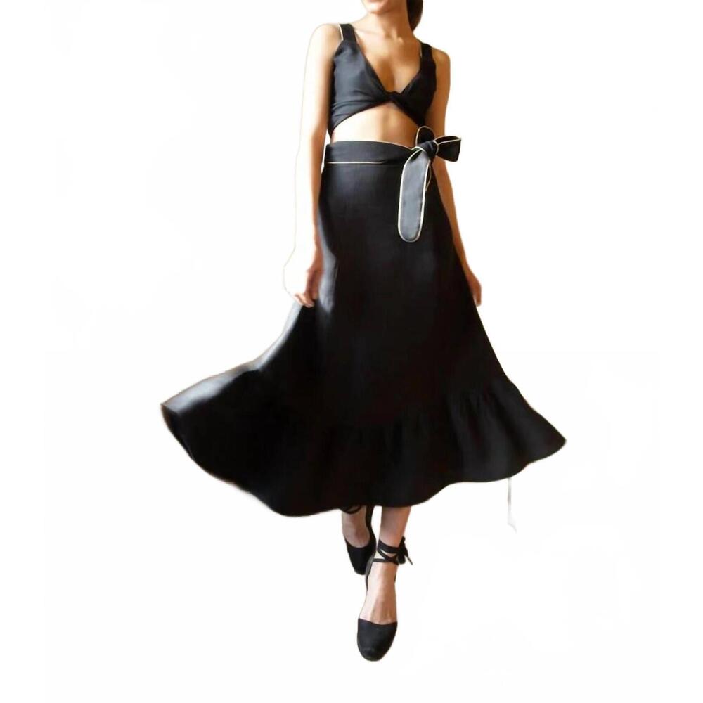 NEW ROSEWATER HOUSE noor belted midi skirt in black